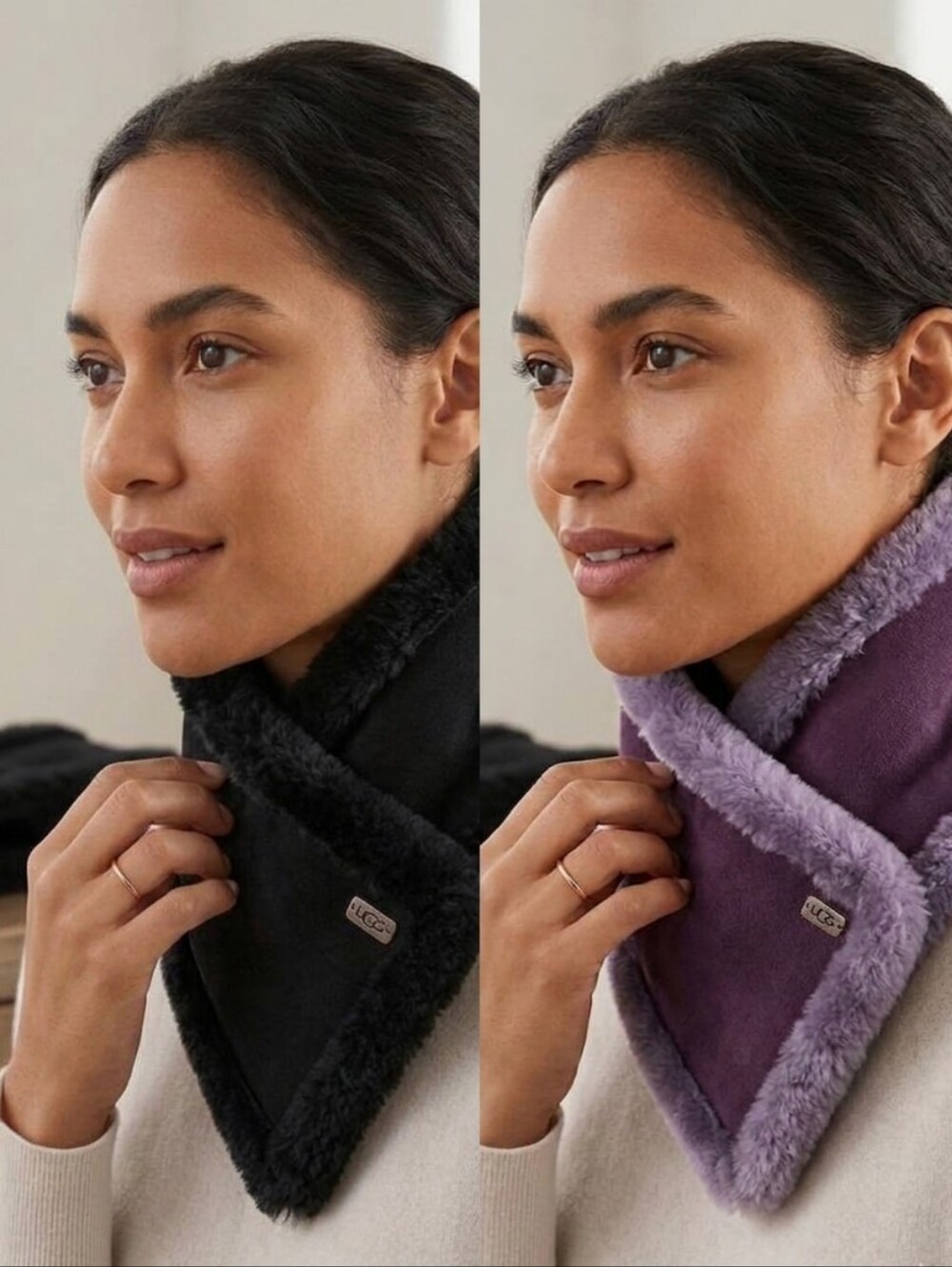 (2) UGG Faux Shearling Neck Warmers in Purple and Black